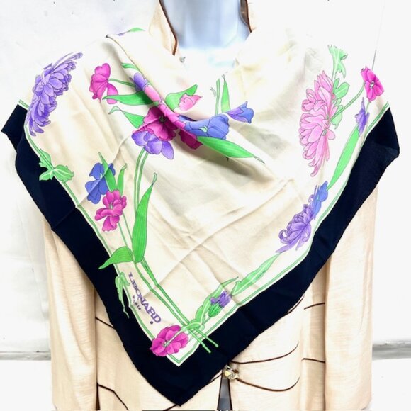 set of 2 Leonard Paris & Vintage Scarf Pure 100% Silk chiffon 26"x26 pink(15) - Picture 5 of 12